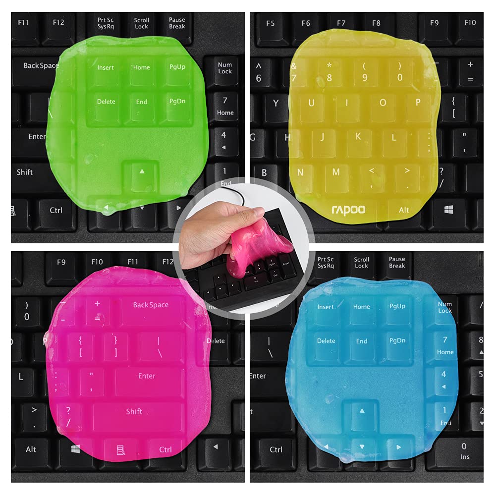 4 Stück Tastatur Reiniger Gel - Reinigungsgel für Auto Innenraum Reiniger, Keyboard Cleaner, Reinigungsschleim Universeller Staubreiniger für Auto, Laptops, Computers, Kameras, Drucker, 80g x 4 Farben