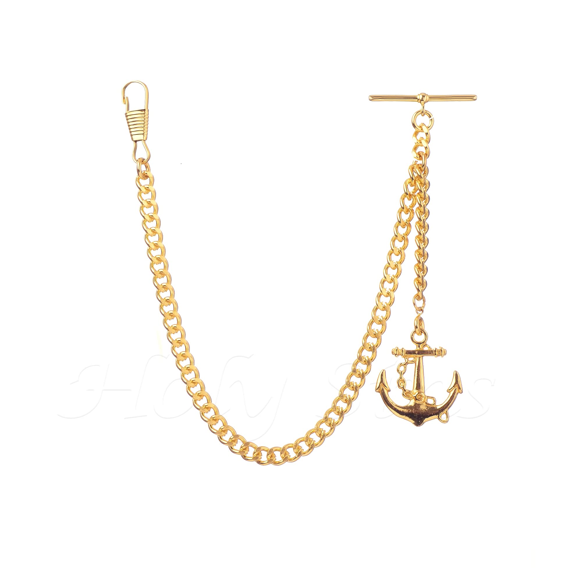 Chaîne De Montre De Poche Double Albert Dorée – Pendentif Creux, Barre T 35 Mm, Style Classique