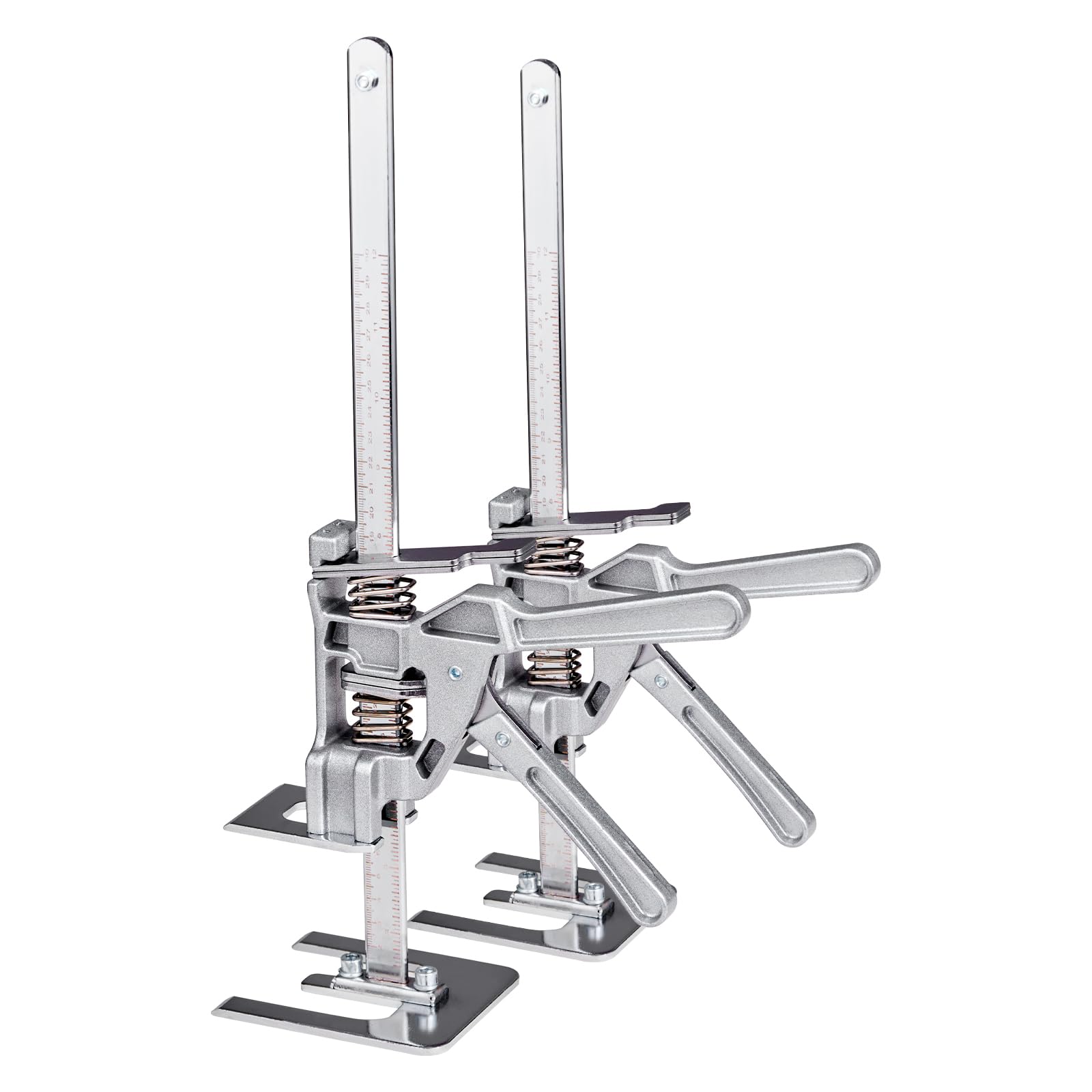 VEVOR Cric à Bras 2PCs, Lève Meubles Portes Plaques avec Capacité 100 kg, Outil de Levage Manuel en Métal, Hauteur Réglable jusqu'à 18 cm, avec Niveau Magnétique, pour Fenêtres, Installation, Argent