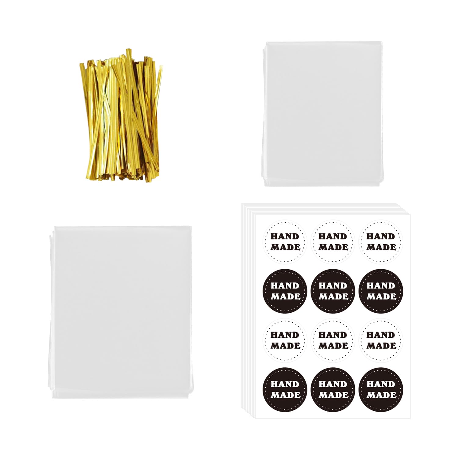 Ffdhwu Transparent 200 Pieces Of Plastic Bags, With 120 Stickers And 1 Wrapping Wire, Food Packaging Bags, Baking Accessories, Candy Bags, Gift Bags