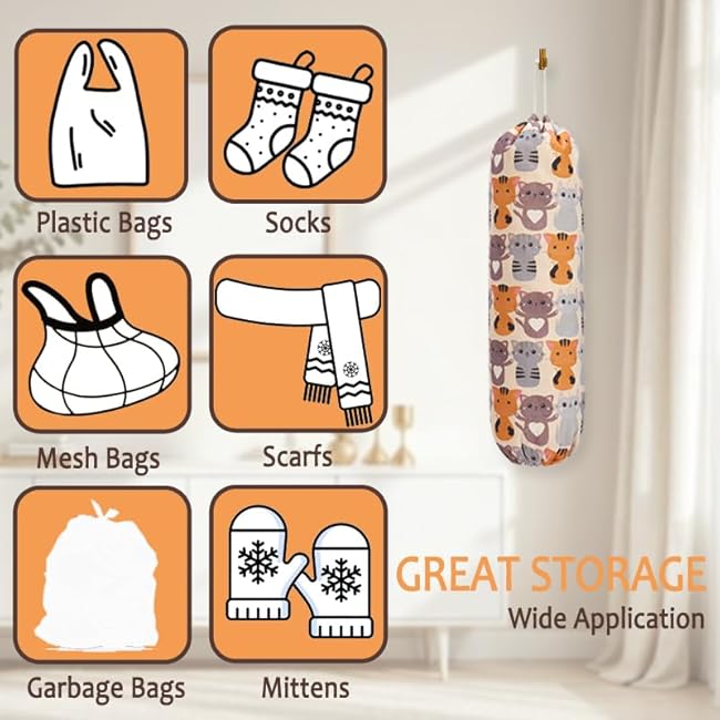 TOGETRUE Plastic Bag Holder, Cute Grocery Bag Holder for Plastic Bags, Wall Mount Bags Dispenser for Home Kitchen Decor (Cat)