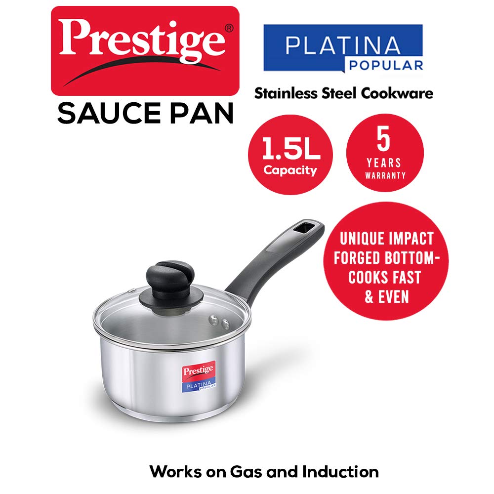 Prestige SS Platina Popular Sauce Pan, 160 mm, Silver