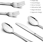 20-Piece Silverware Set, E-far Stainless Steel Modern Flatware Cutlery Set Service for 4, Tableware Includes Dinner Forks/Knives/Spoons, Mirror Polished, Dishwasher Safe