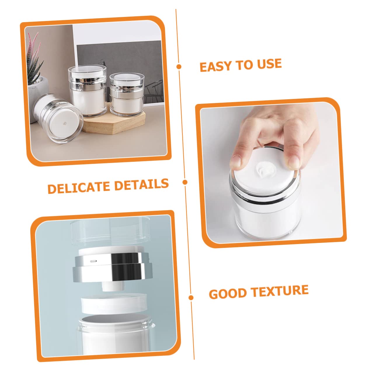 Barattolo Pompa Airless 30Ml Set 4 Contenitori Cosmetici Ricaricabili per Lozioni e Creme per Viaggi e
