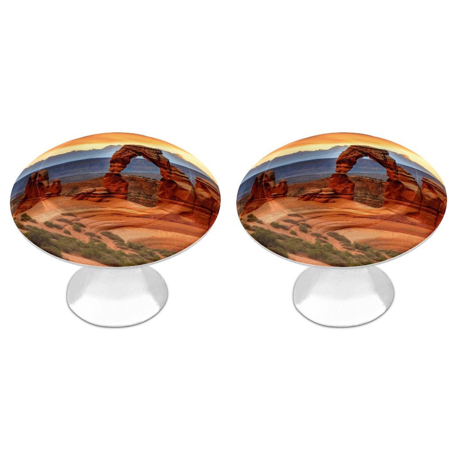 FekiLoot Arches National Park Cabinet Knobs Personality Stainless Steel Round Drawer Handles Circle Modern Cabinet Handles Drawer Knobs for Kitchen Dresser Bathroom Cupboard Furniture