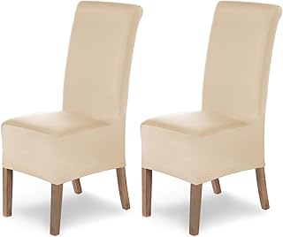 SCHEFFLER-Home Lena 2 Fundas de sillas, Estirable Cubiertas, Moderna extraíble flexibel Funda con Banda elástica, Crema