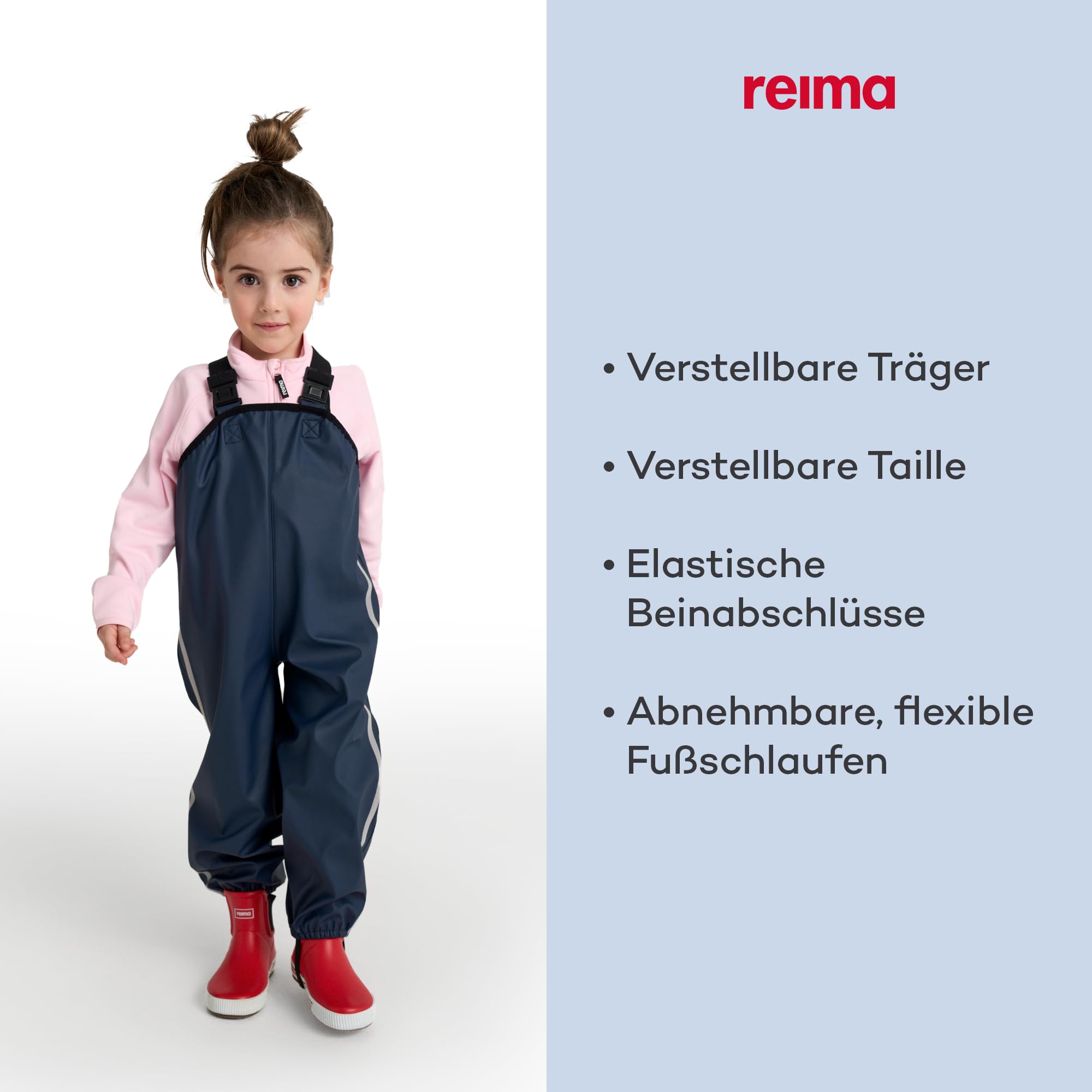 Reima - Lammikko Regenhose für Kinder Wasserdicht - Strapazierfähige Matschhose Jungen und Mädchen mit verstellbaren Hosenträgern, elastischen Beinabschlüssen - Navy, 86