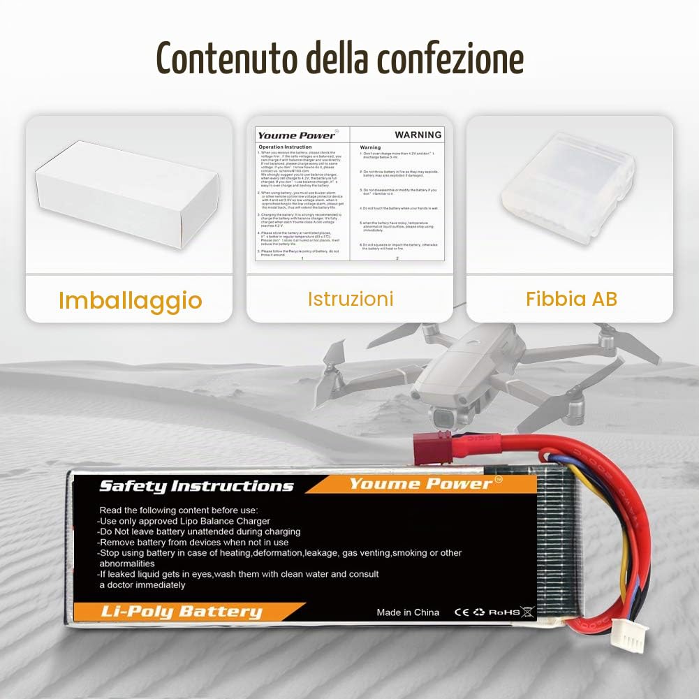 Batteria LiPo 3S 11.1V 3300mAh 50C connettore T per RC auto drone barca 2pz | Youme Batteria LiPo 3S 11.1V 3300mAh 50C connettore Deans T Soft Case per RC auto camion truggy aereo drone FPV barca