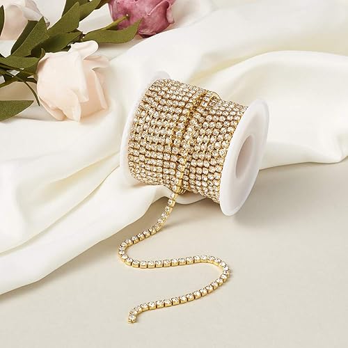 Miniatura 4 de Mega Pet Cadenas de latón con diamantes de imitación de 10 yardas, cadena de copa de garra de corte de cristal transparente de 0.118 pulgadas para