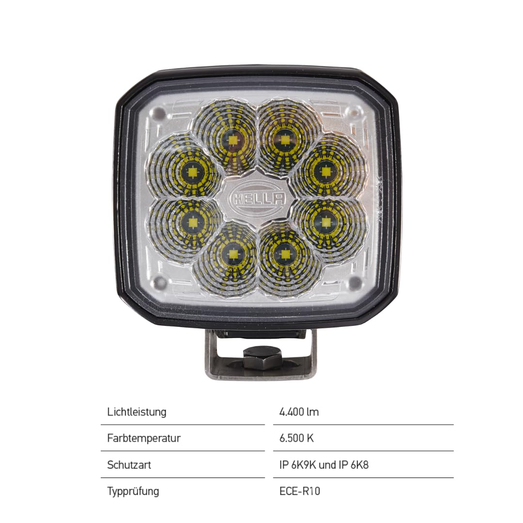 HELLA LED Arbeitsscheinwerfer 12V - 24V Ultra Beam Gen II: 4400 echte Lumen weitreichende Starke Lichtleistung: schwenkbarer Offroad LED Scheinwerfer für Traktor LKW SUV UTV - 1GA 995 606-011