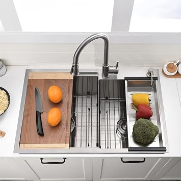 33 Inch Double Bowl Drop In Kitchen Sink Workstation - VOKIM 33 x 22 Inch Drop In Kitchen sink Stainless Steel 16 Gauge 10 Inch Deep Double Bowl Sink