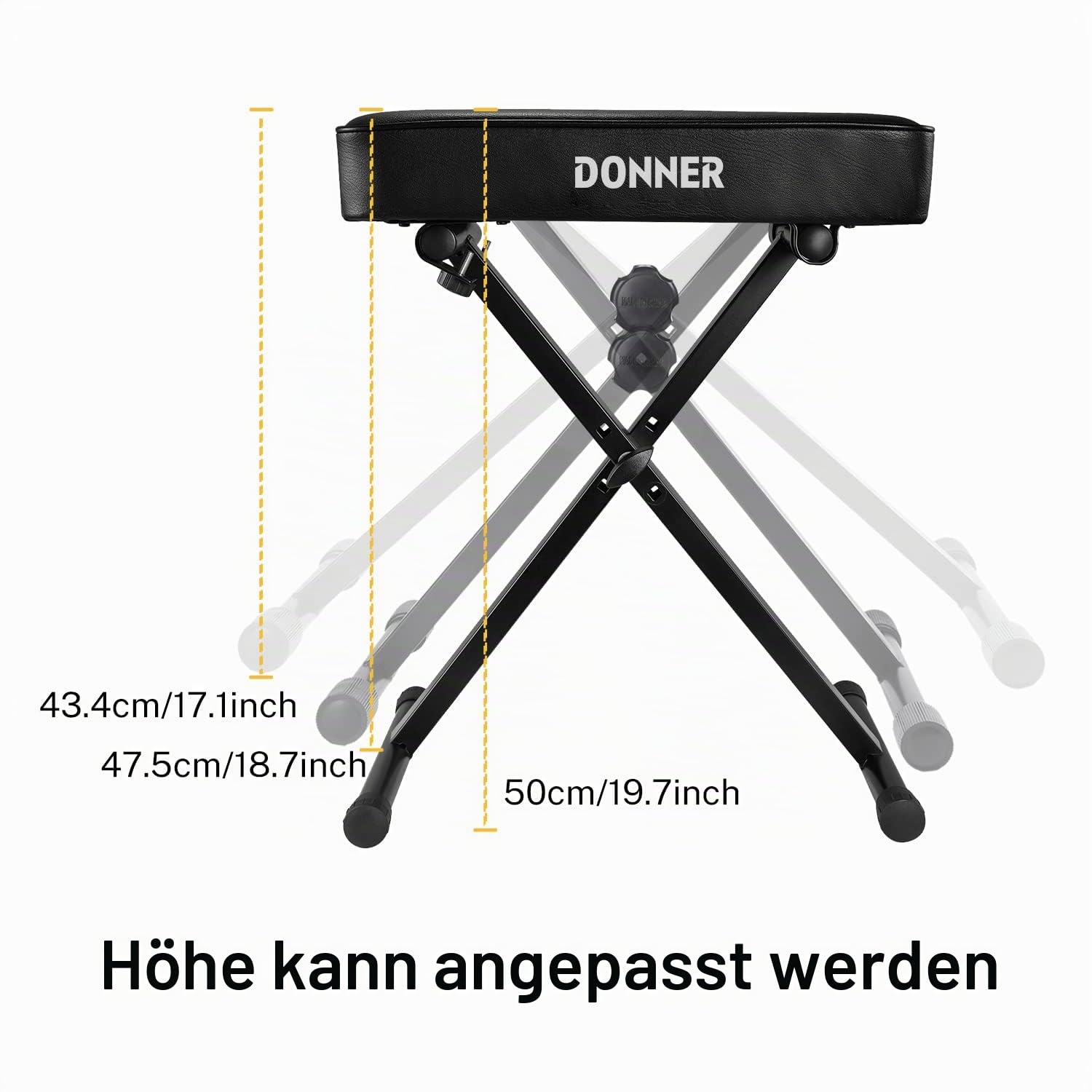 Donner höhenverstellbare Keyboardbank X-Förmig Klavierhocker Klavierstuhl 6cm, Schwarz
