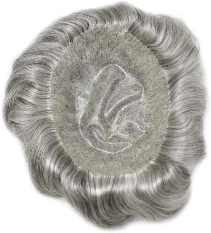 LOVIN HAIR Toupee For Men Human Hair Piece Replacement Systems Full Injected Pu Mens Toupee Durable Thin Skin Pu Hair System for men 7x9" #1B90 Off Black+90% Gray-120% Medium Light to Medium Density