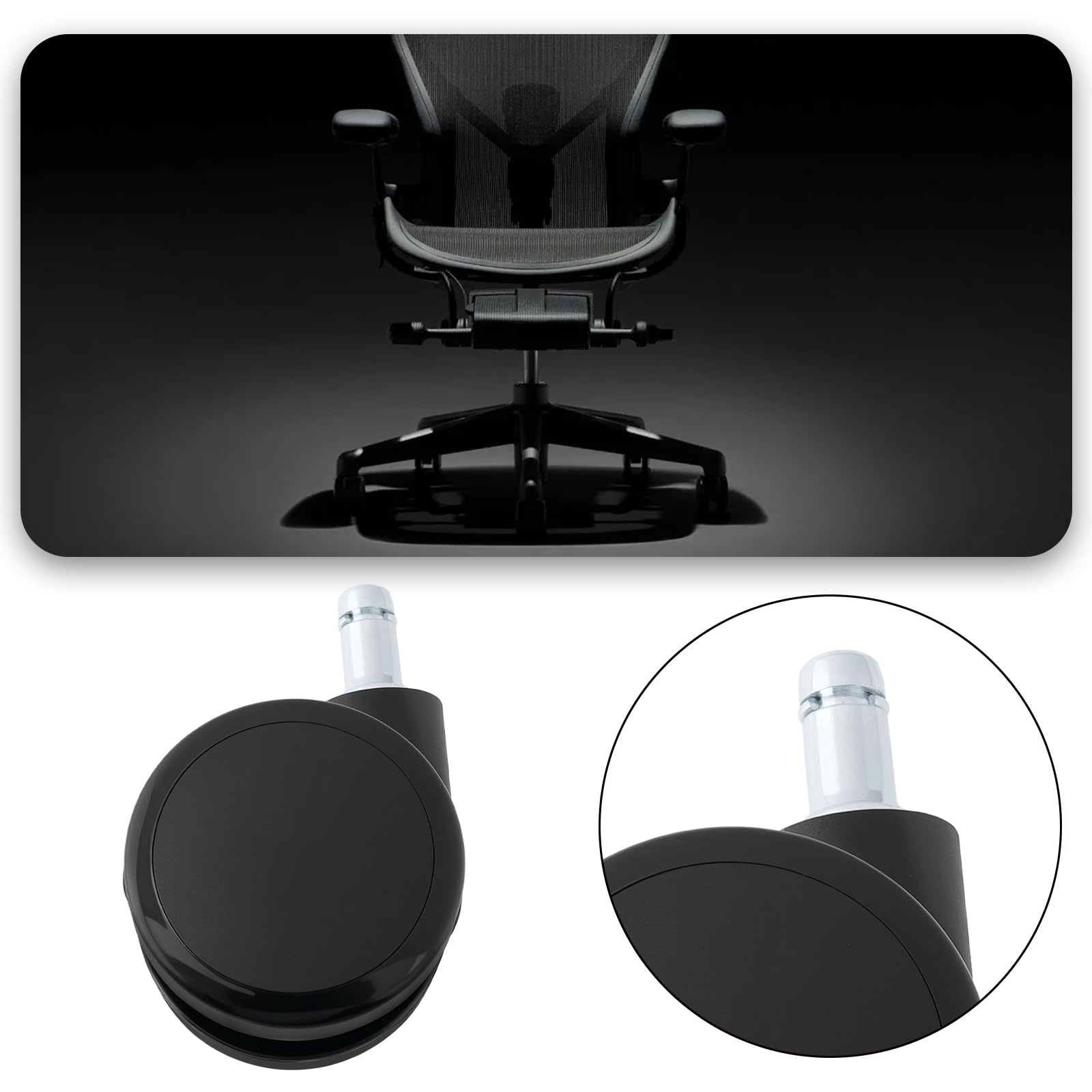 5 ruote con bordo morbido senza cappuccio, compatibili con sedia Herman Miller, compatibili con Verus, compatibili con Lino, compatibili con Cosm