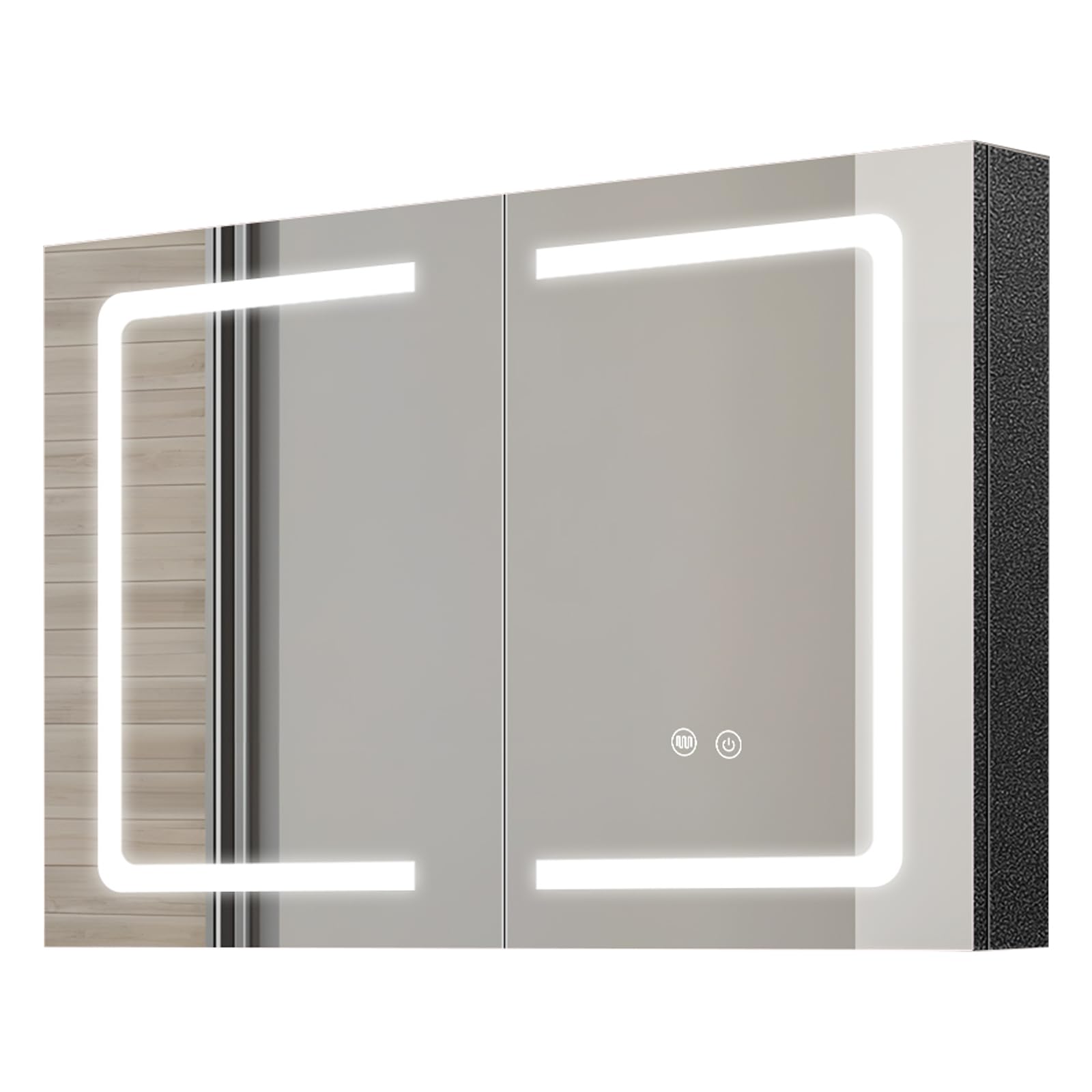 Specchio Bagno Contenitore con LED Luce e Presa Elettrica, 80x60 cm, Armadietto Specchio Bagno con Luce, Mensola Regolabile, 3 Temperature di Colore, Anti Appannamento, Dimmerabile