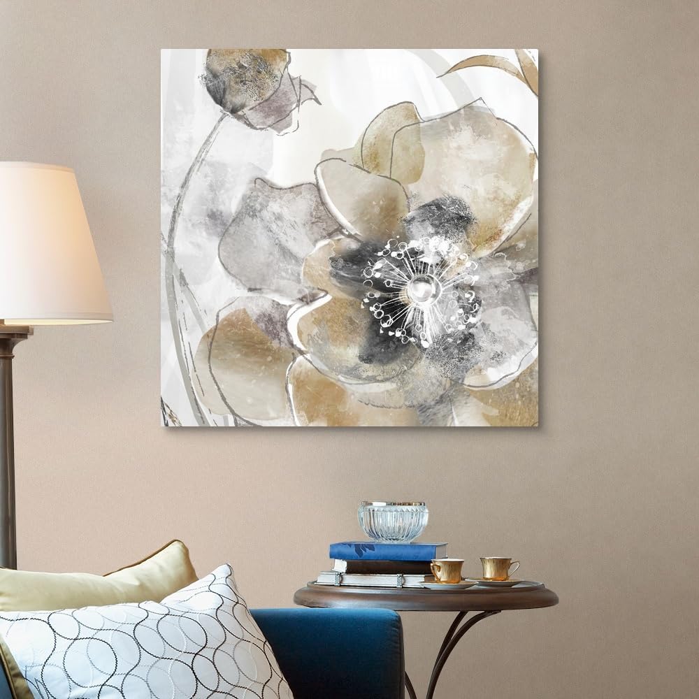 CANVAS ON DEMAND Taupe Spring Poppy I Canvas Wall Art Print by Maria Donovan, Contemporary, Home Decor, Floral, Flowers, Artwork,36" x36in