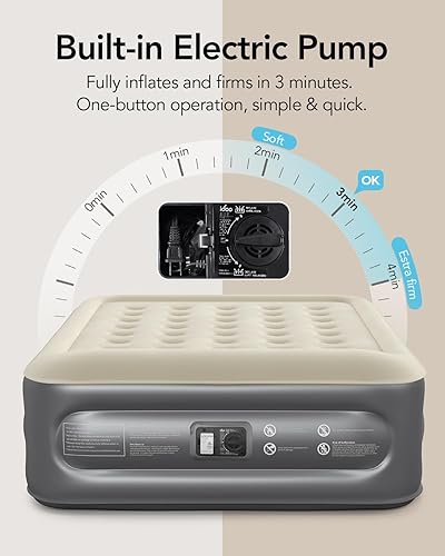 Miniatura 3 de iDOO Colchón de aire Queen con bomba integrada, colchones inflables con almohada integrada de 3.5 pulgadas, cama inflable para el hogar, campamento