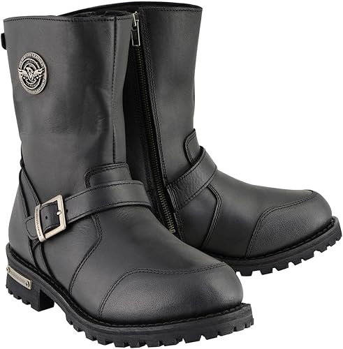 Milwaukee Leather Botas de motocicleta clásicas de cuero negro para hombre de 9 pulgadas con protector de palanca de cambios MBM9090