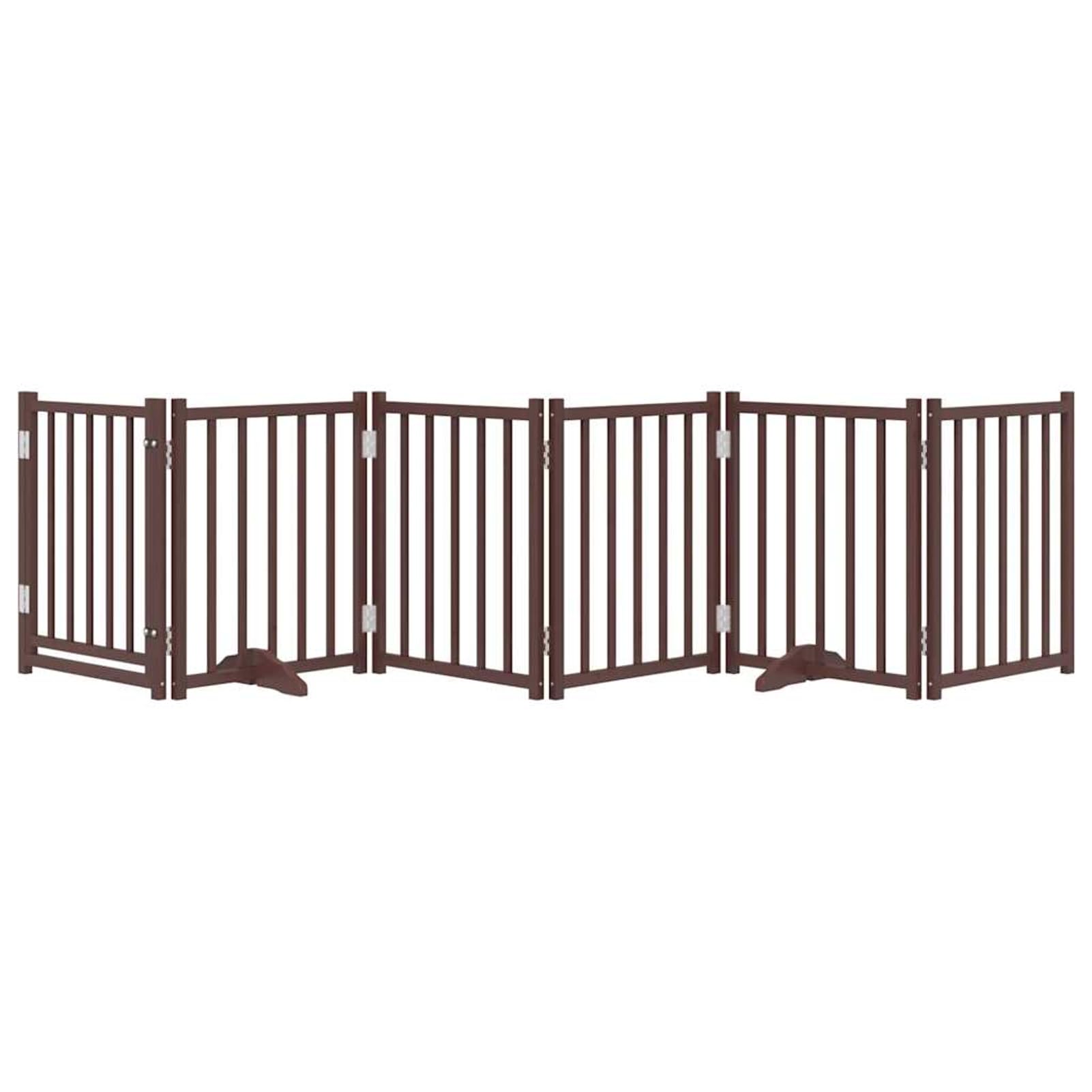 Tidyard 6-TLG. Hundetor mit Tür Faltbar Braun Eiche 300 cm Tannenholz, Modulares Haustiertor für Zimmer Durchgänge Korridore für Kleintiere wie Hunde Katzen Welpen352293