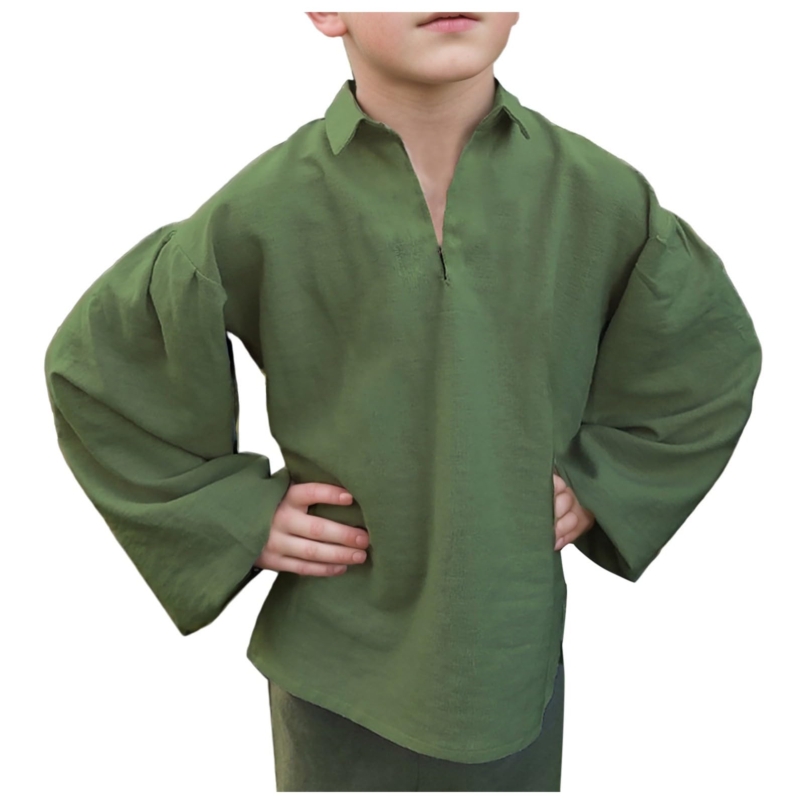Kids Pirat Shirt Ruffled Long Sleeves Blouse Shirts Medieval Dress Shirts for Boys Vintage Victoriat Costume Shirt Tops Medieval Renaissant Ruffle Pirat Costume (X1-Green, 4-6 Years)
