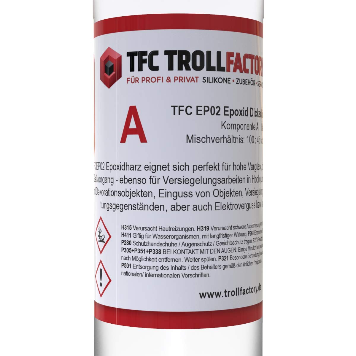 TFC Troll Factory EP02 - Capa gruesa de resina epoxi con endurecedor, juego de 75 kg (50 kg + 25 kg), 100 mm en una sola pieza I Set A y B incluye guantes desechables I vidrio fundido transparente