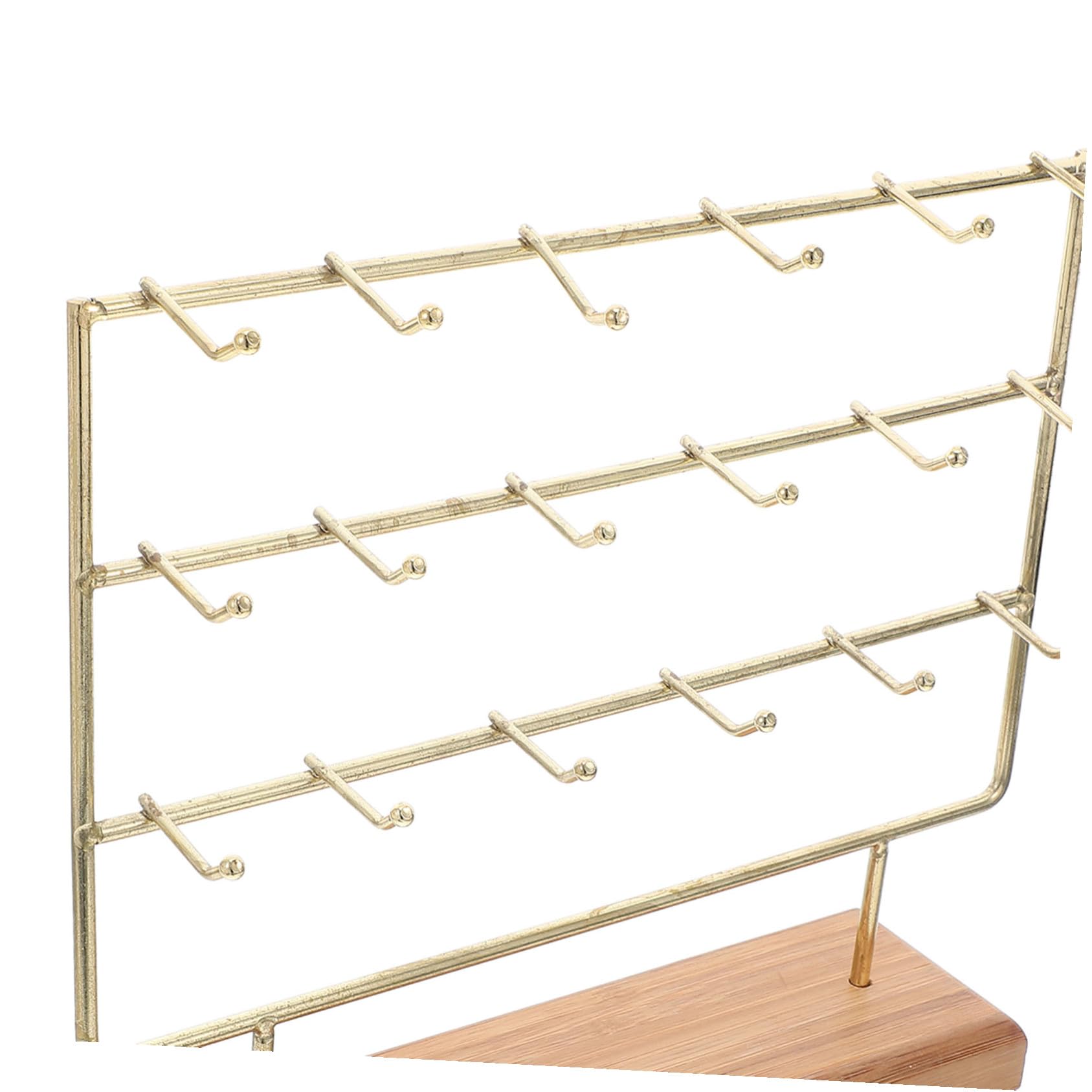 Cabilock Goldener Schmuckständer mit 3 Ebenen, 18 Haken, Eisen und Holz