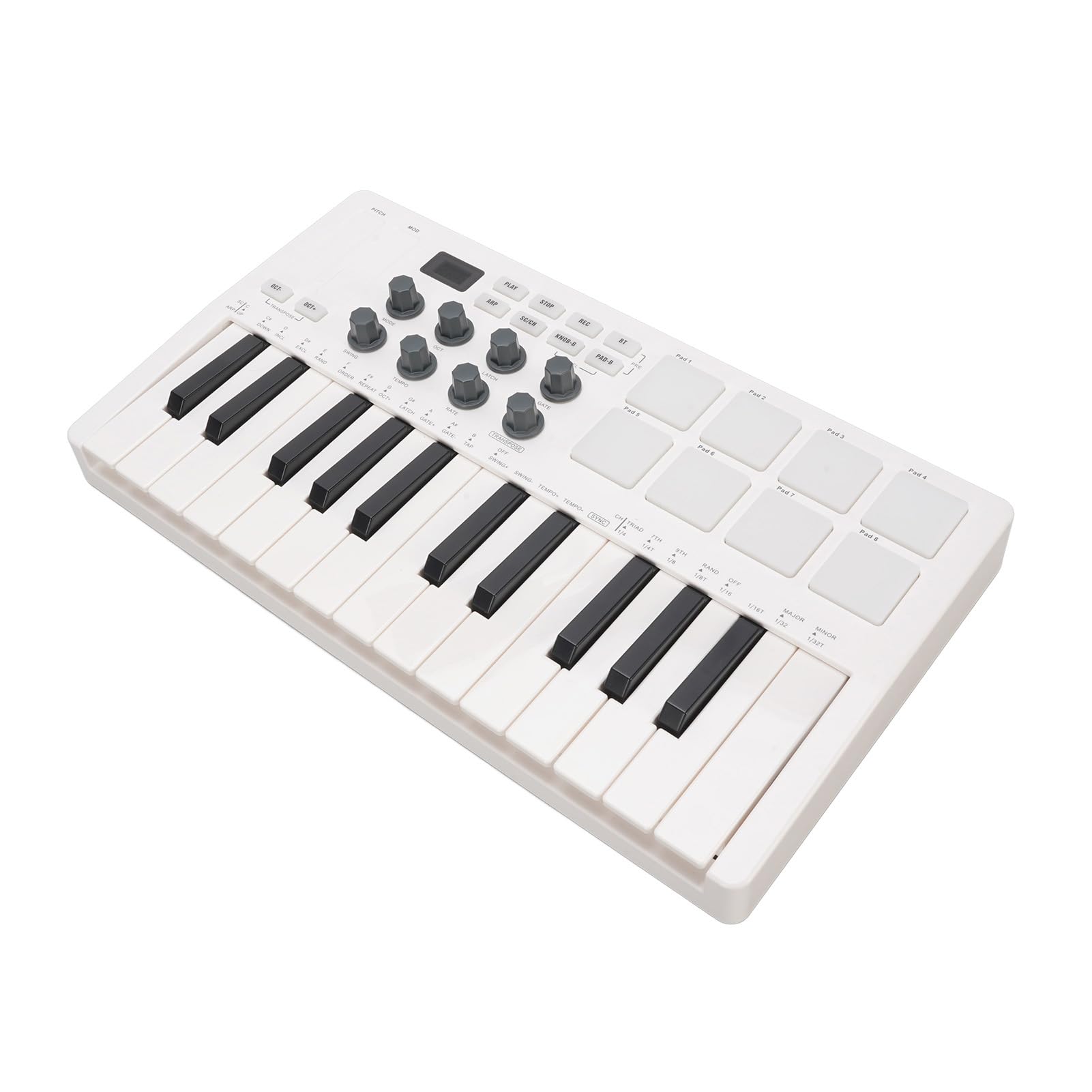 Kontroler Klawiatury Midi, 25 Kluczy Bluetooth Portable Midi Controller z 8 Podświetlonymi Podkładkami Perkusji, 8 Gałek, Mikser Midi do Produkcji Muzycznej