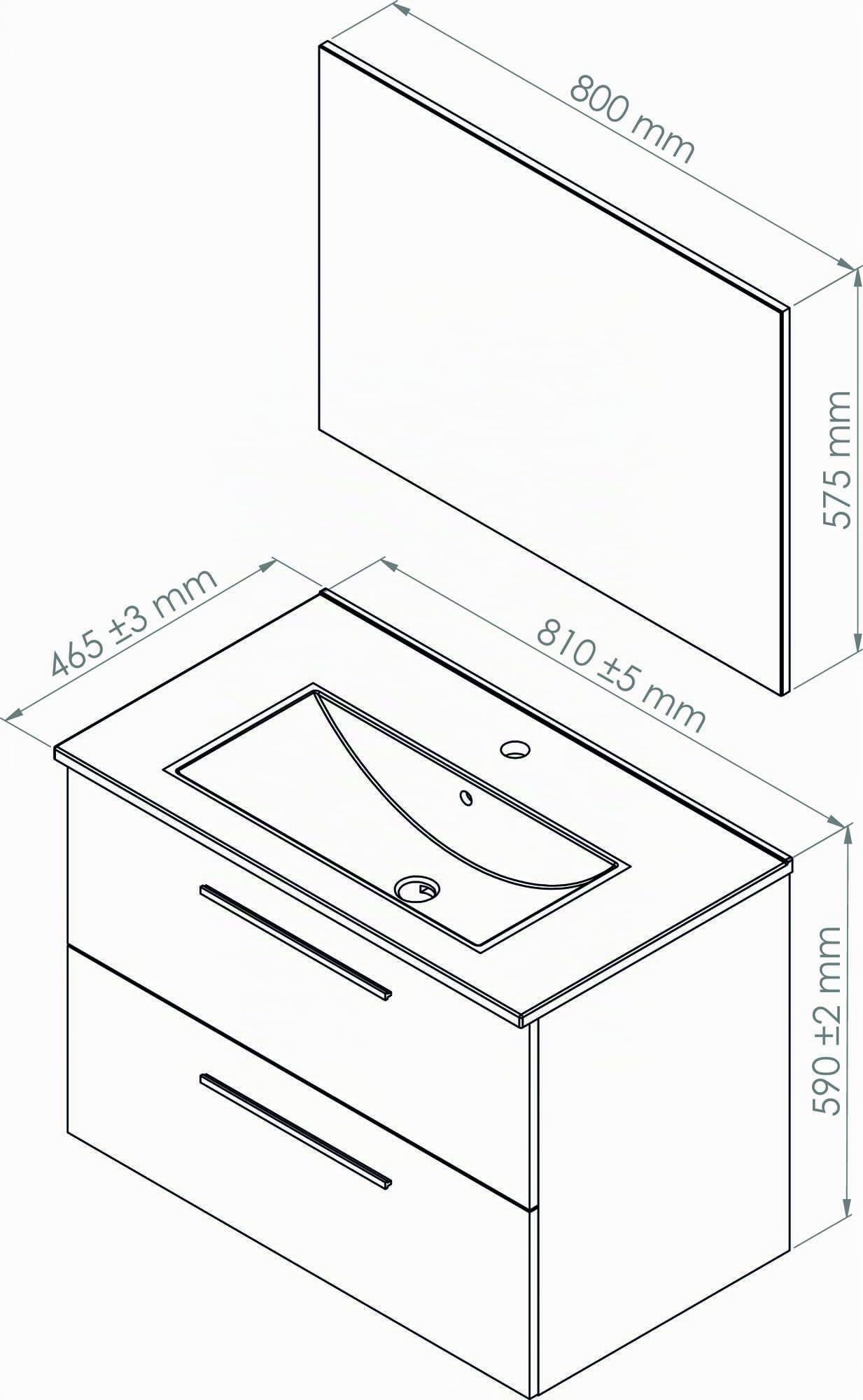 ONDÉE - Mueble de baño de la colección Aruba - Moderno y Práctico - Encimera de cerámica con Lavabo Extra Plano - Espejo Incluido - Entregado en Kit - Ancho 80 cm - Lacado Blanco