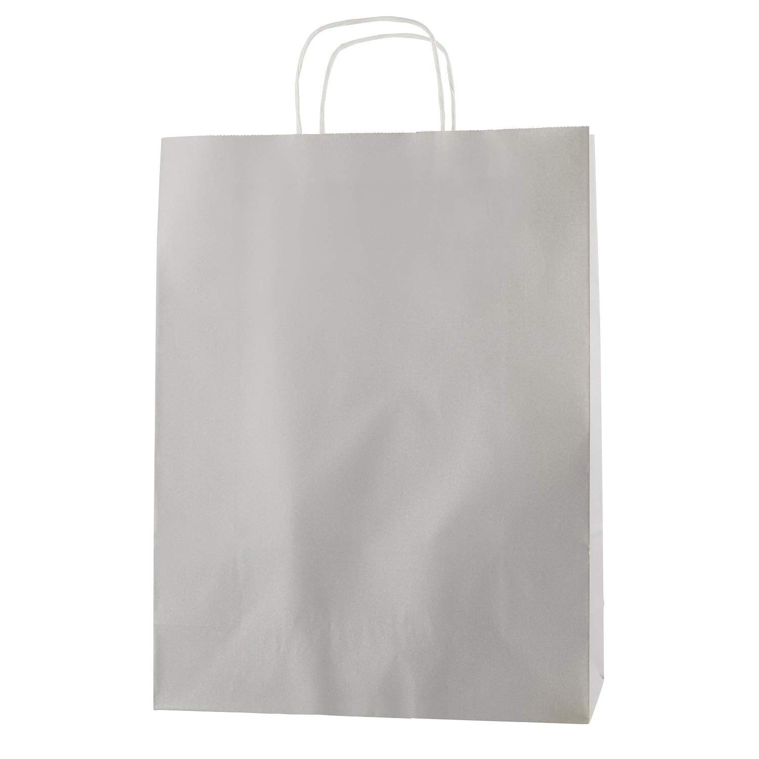 Thepaperbagstore 200 Light Grey Paper Bags With Handles - Colourful Paper Gift Bags for Adults and Kids - Paper Carrier Bags for Shopping, Party, Birthdays and Weddings 32x12x41cm