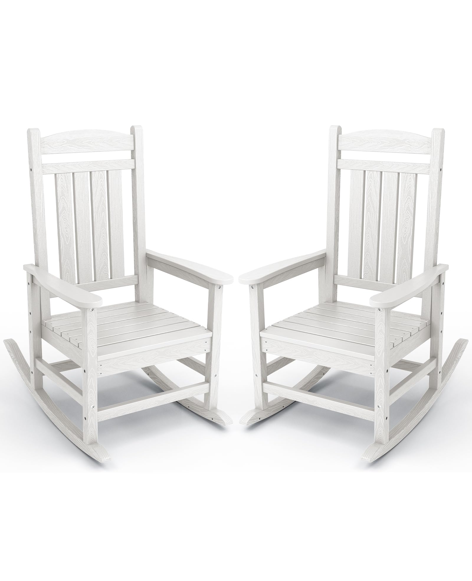 KINGYES HDPE Patio Rocking Chair Set of 2, Outdoor Rocking Chairs Porch Rocker for Adults, White