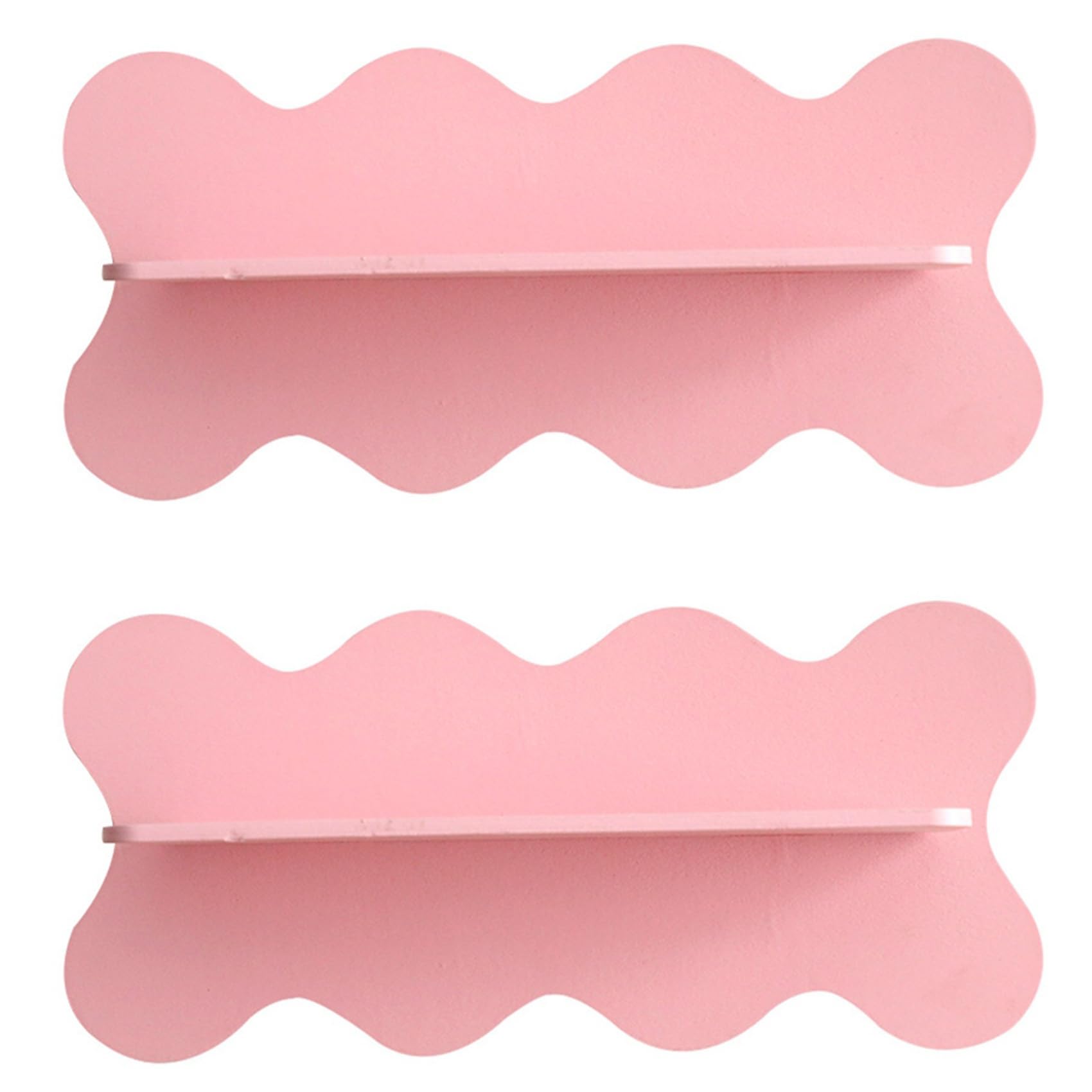 Hndhbfgrt 2X Wooden Wavy Storage Rack Wall Shelf Home Decoration Pink