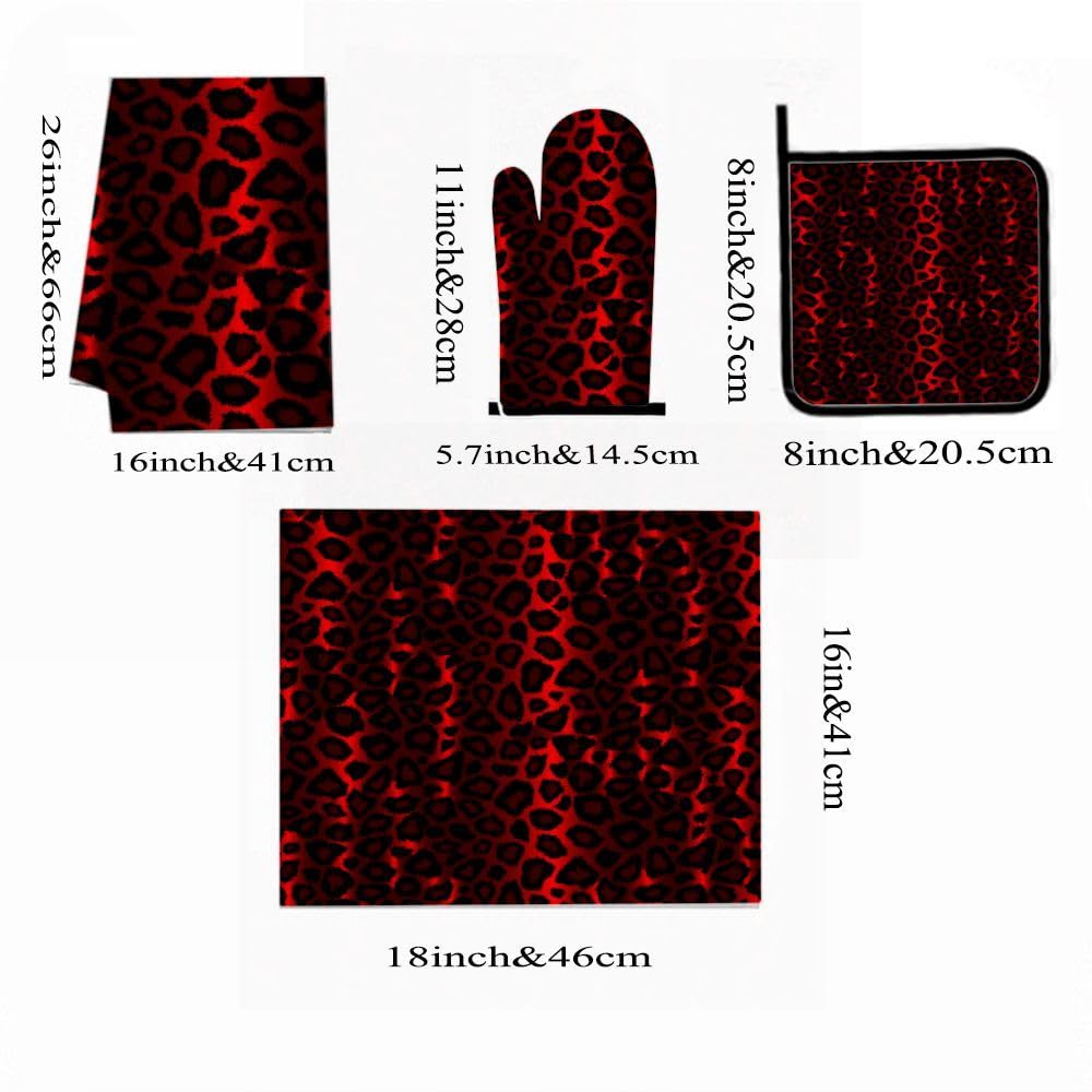9PCS Red Leopard Print Cucina Decor e Accessori Set