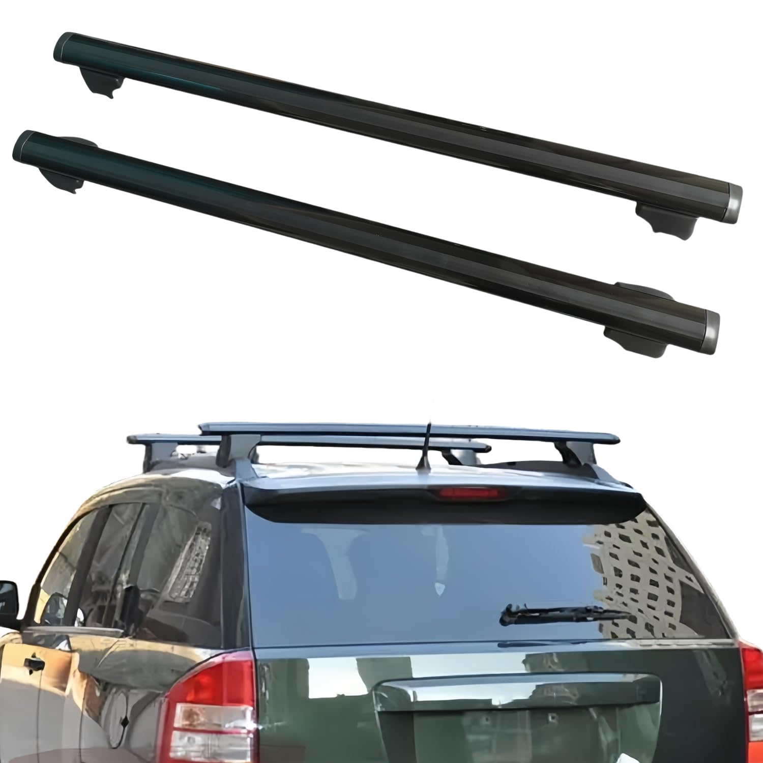 para Jeep Compass Barras de Techo, Rieles Portaequipajes para 2005-2021, Fit Coches con Rieles Aleación de Aluminio Capacidad de Carga de 180kg, con Herramientas de Instalación,2005-2010