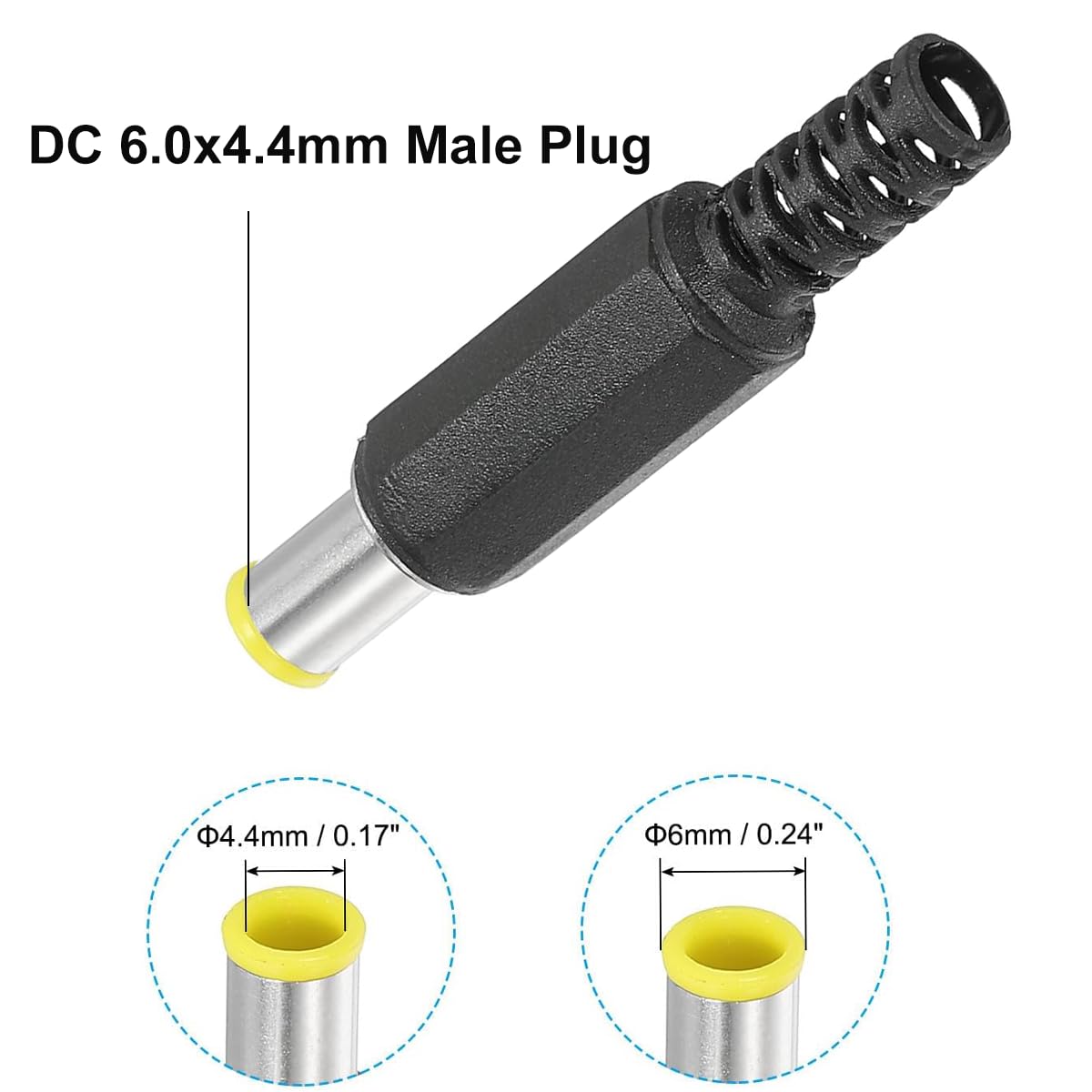 Conector macho CC de 6,0 x 4,4 mm, conector de soldadura macho de 6,0 mm x 4,4 mm, enchufe de alimentación CC, adaptador de conector de barril DIY