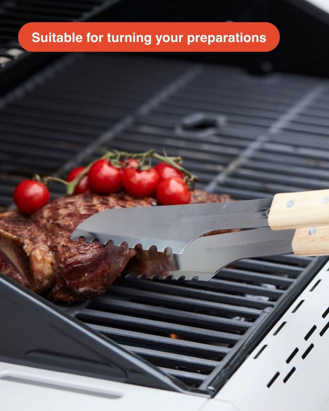 Barbecook pince bbq, pince de luxe, pince à barbecue, accessoire barbecue, Acier Inox/Bouleau, 40 cm, Argent