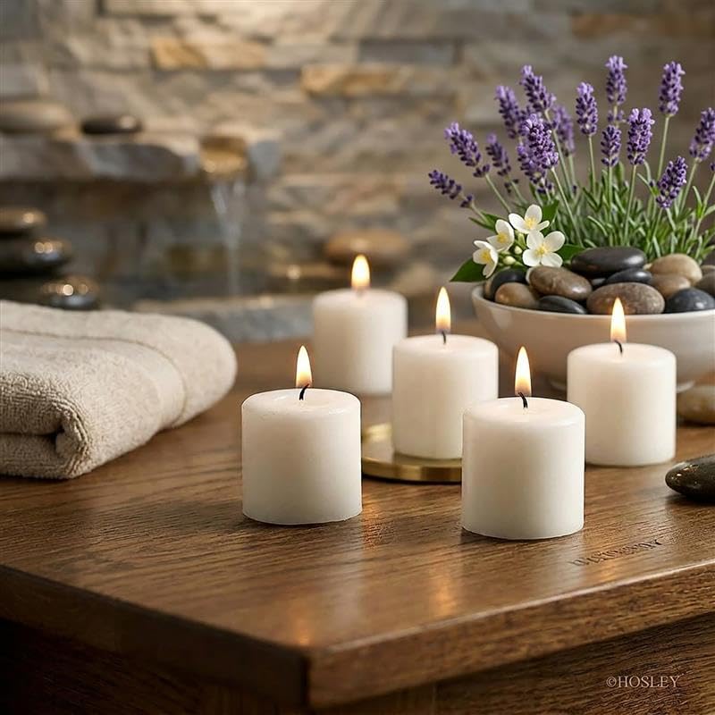 Image of Hosley Set of 30 Unscented White Votive Candles - Bulk Pack, Clean-Burning, Long-Lasting 10-12 Hour Burn Time - Ideal for Weddings, Home Decor, Spa, and Events (Pack of 3)