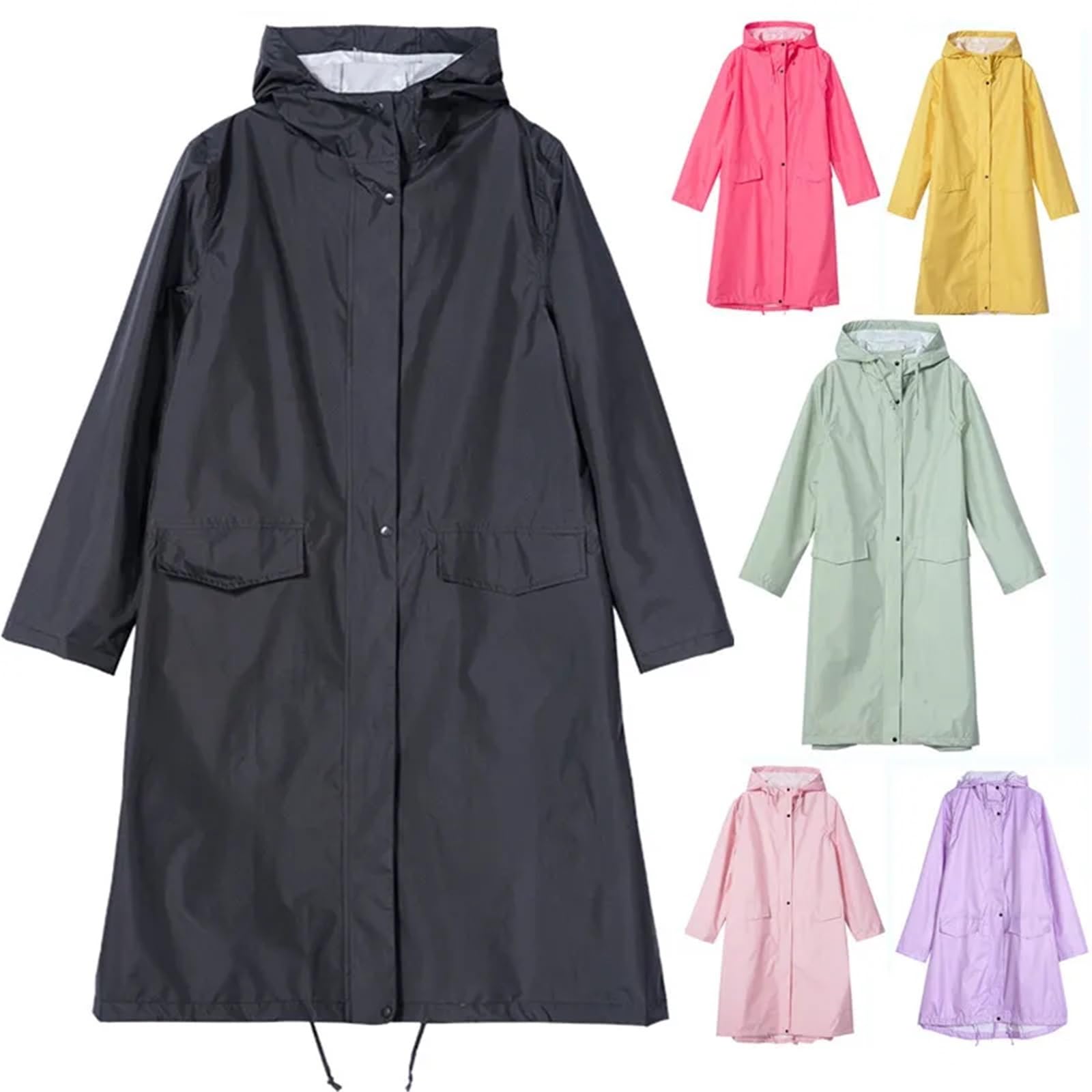 Poncho antipioggia Giacca impermeabile lunga da donna, uomo, antivento, con cappuccio, leggera, poncho, mantello