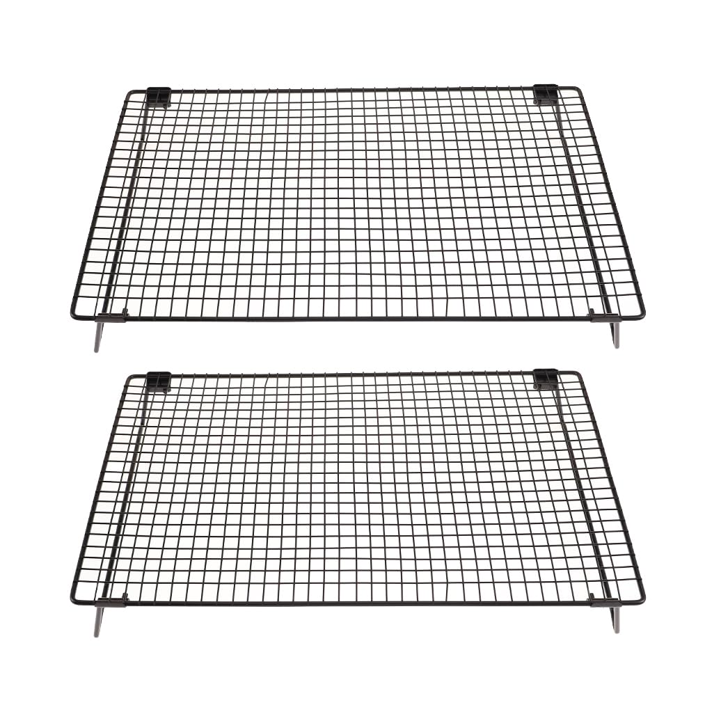 Lot de 2 grilles de refroidissement avec pieds pliables, pour cuisiner, rôtir, sécher, antirouille, anti-adhésif, pour la cuisson, 43,2 x 28,4 cm, noir (2)