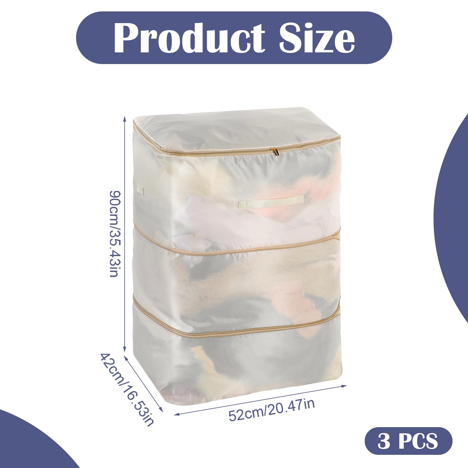 3 Pack Compression Storage Bags, Blanket Comforter Storage Bag Large Capacity 3-Layer Ultra Space Saving Self Compression Organizer for Comforter Blanket Duvet Pillow Puffer Jacket Sweater