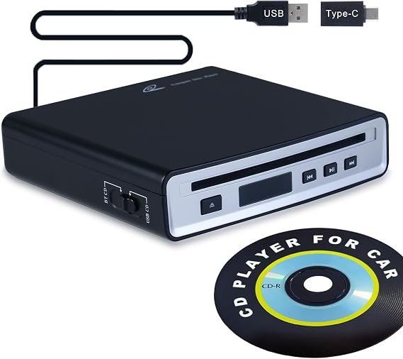 Portable CD Player for Car, External Car CD Player for Auto Truck, with USB and Bluetooth Connectivity, Lossless Sound Quality, Plug and Play