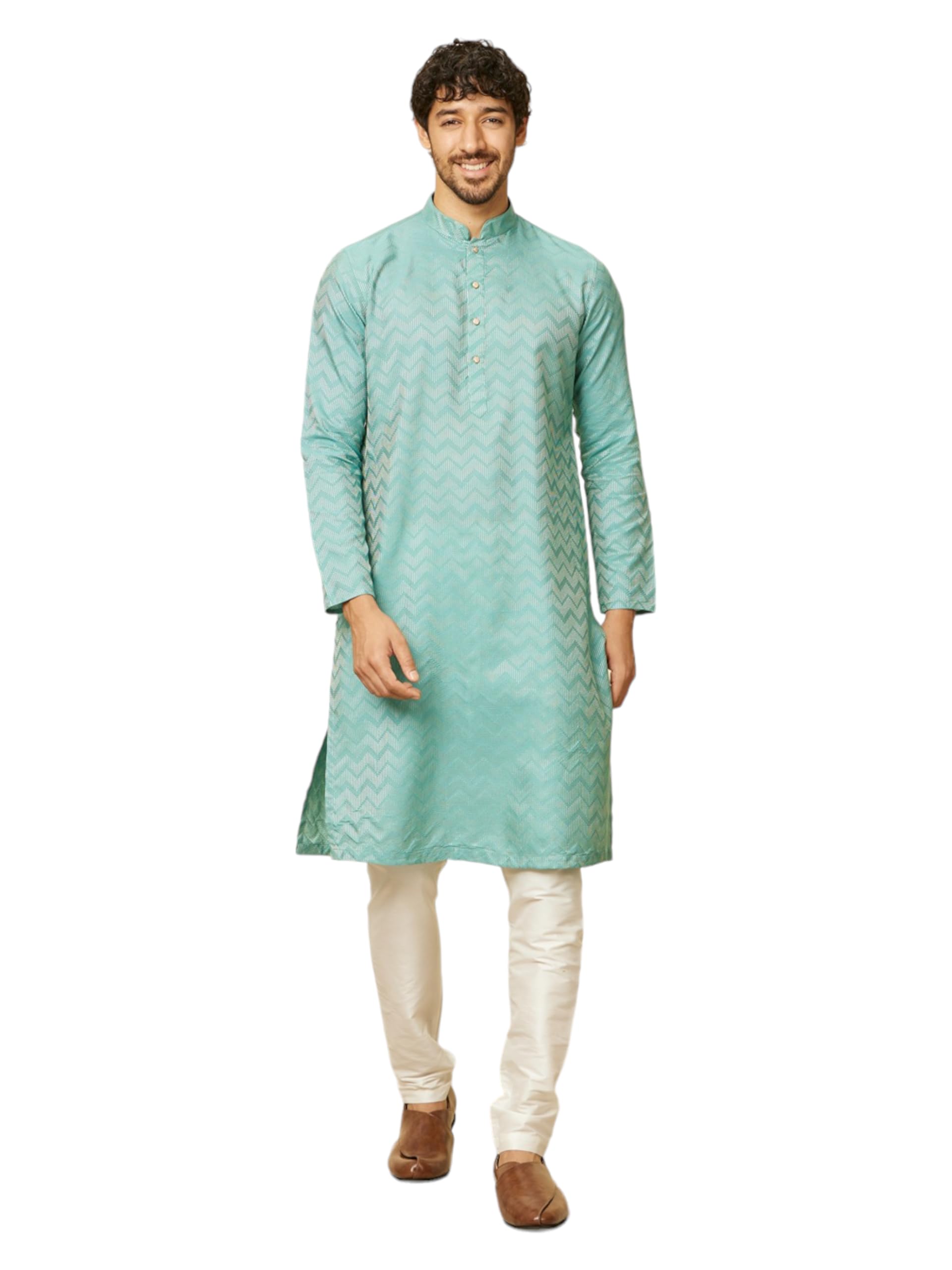 manyavar Men's Viscose Blend Embroidered Kurta Pyjama Set (2pcs)-picture-20