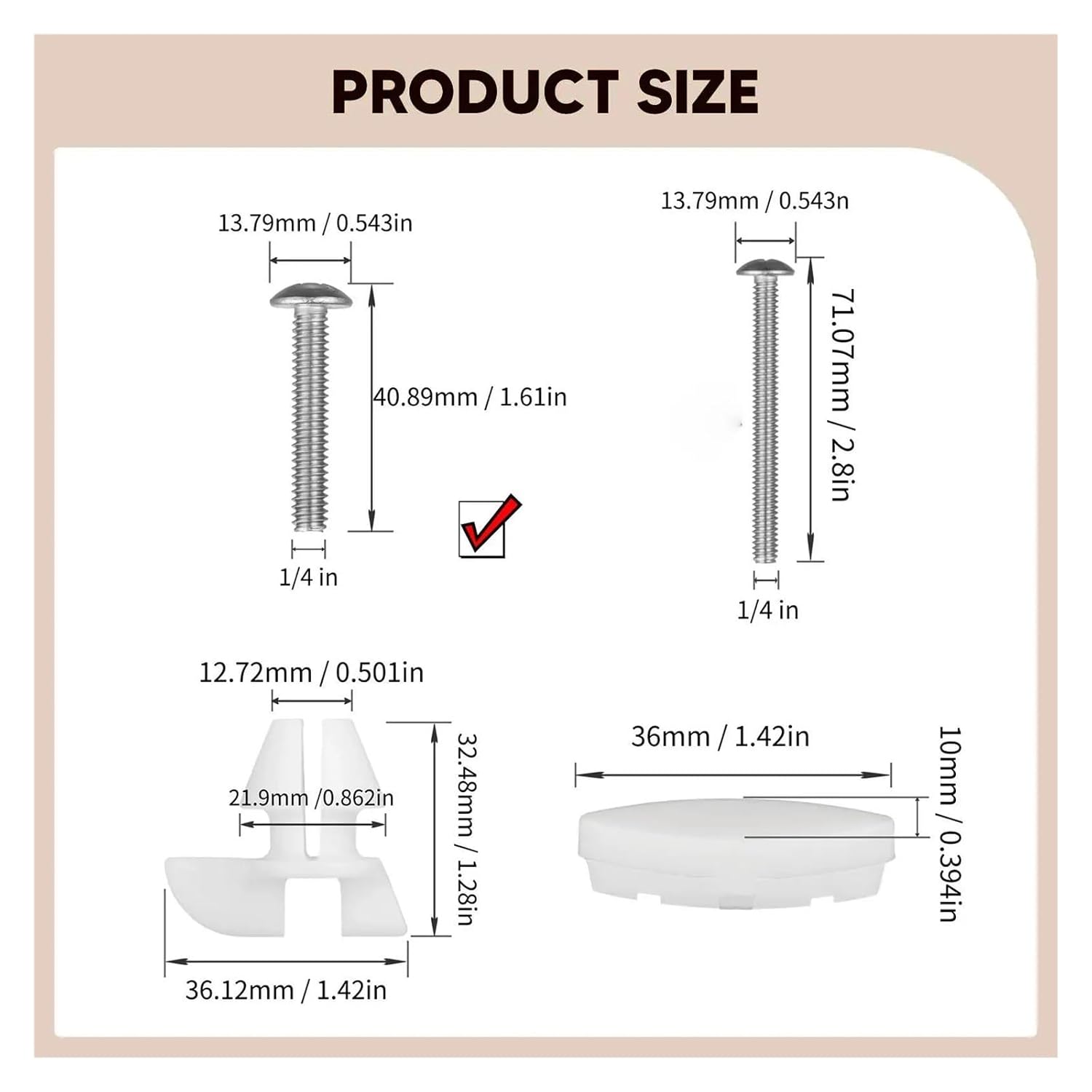 Toilet Seat Screws 4pcs Toilet Seat Bolts Easy Install Repair Kit Increased Stability Noise Reduction for Bathroom(Short)