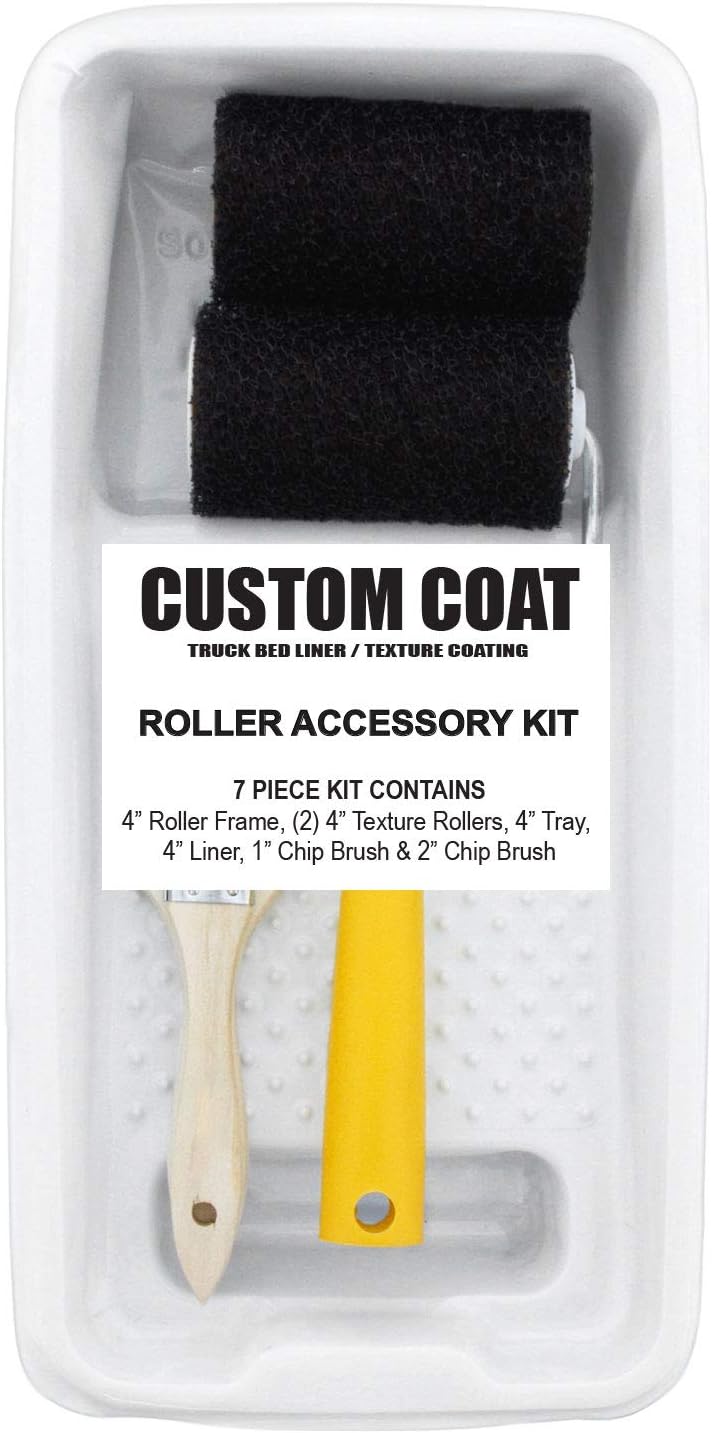 Custom Coat Texture Paint & Bedliner Roller Accessory Application Kit with Chip Brushes, Tray & Roller Frame (Includes 2 roller covers in Kit)