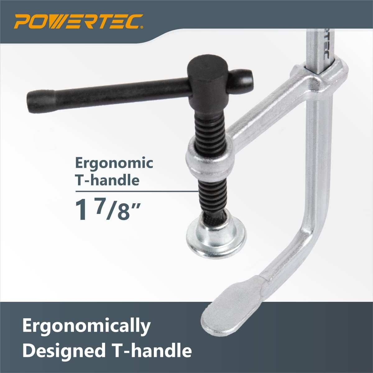 POWERTEC 71598-Case5 4" Heavy Duty F Clamp, 4-3/16" x 2-3/8" Throat F Style Bar Clamps for Woodworking, 480 lb Capacity each, Case of 10 Pcs