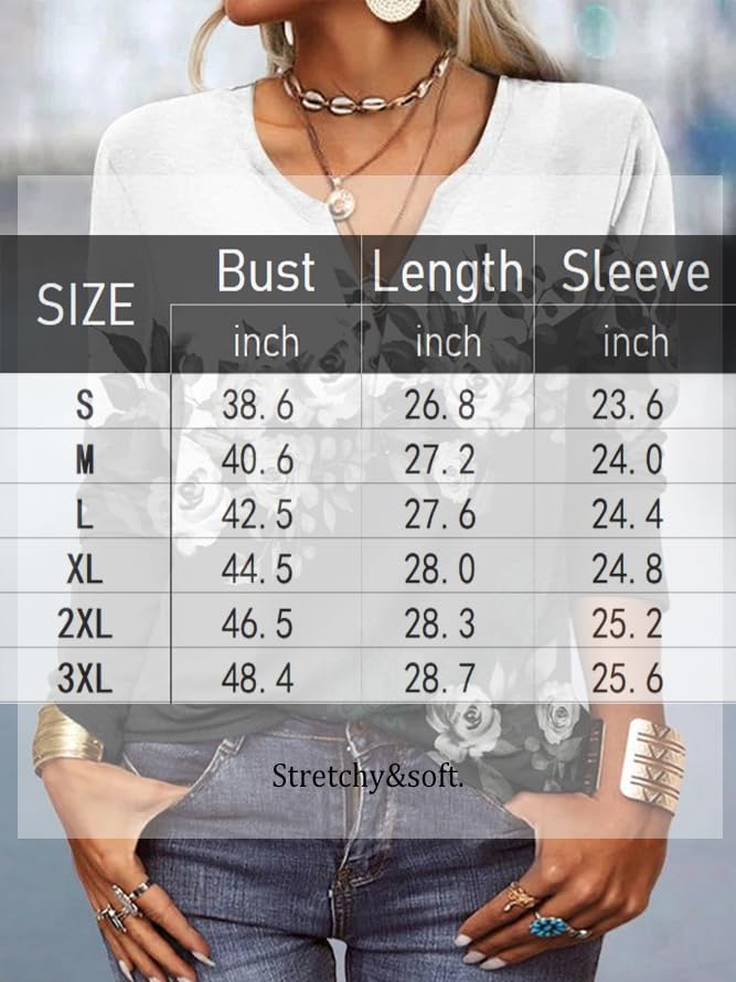 Akivide Womens Boho Floral Print Long Sleeve V Neck Button Front Casual Blouse Vintage Ethnic Shirt Tunic Tops3