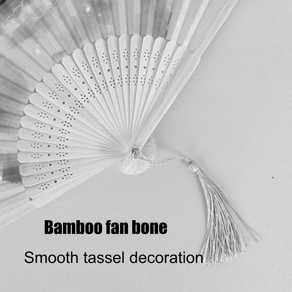 Folding Fans for Parties Elegant Blue Printed Ladies Hand Fan Church Wedding Fan is Decorated with Tassels (Color : Blue-D Size : 38cm4) (Blue i)