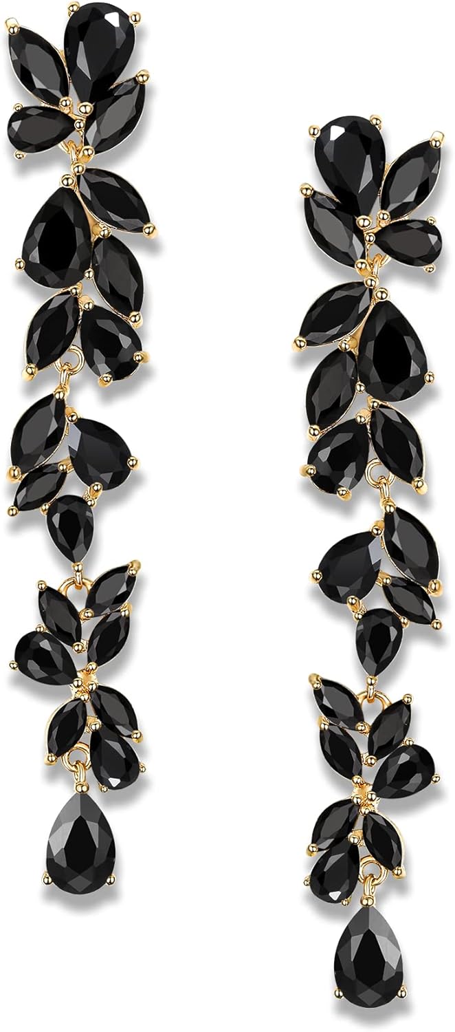 EVER FAITH Marquise-shaped Cubic Zirconia Bridal Earrings for Women Brides, Crystal Flower Chandelier Wedding Dangle Drop Earring for Prom