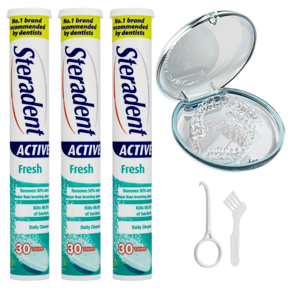 UK BEST BRANDSRetainer Cleaning Tablets | Active Fresh 90 Day Set | Retainer Case and Tools | 90 Tablets | Retainer Cleaner | Retainer Box Ideal for retainers,mouthguard,dentures,invisalign.