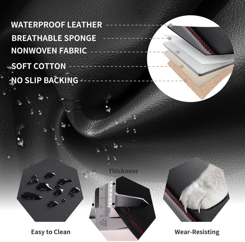 Car Seat Covers Full Set Custom Fit for Chevrolet/Chevy Malibu 2000-2025 2026-Premium Faux Leather with Lumbar Support, Breathable, Waterproof, Anti-Slip, Durable, Easy to Install (Black&Red,Full Set)