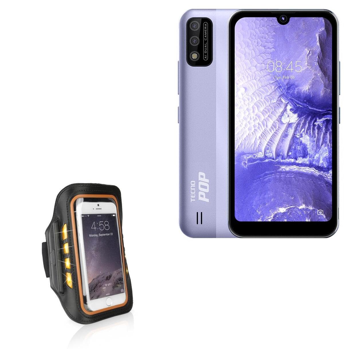 BoxWave Case Compatible with Tecno Pop 5S - JogBrite Sports Armband, High Visibility Safety Light LED Runners Armband - Bold Orange